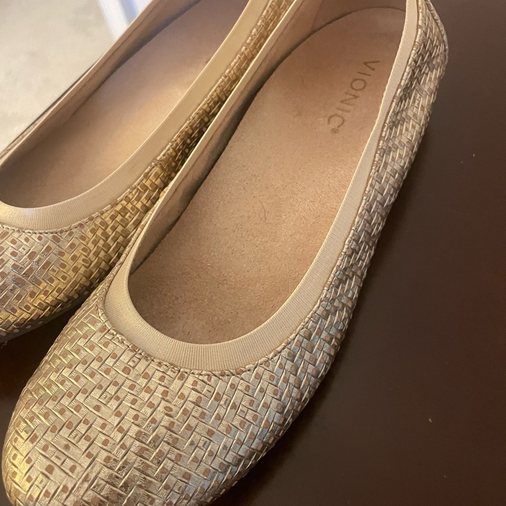 Vionic Metallic Gold Woven Ballet Flats